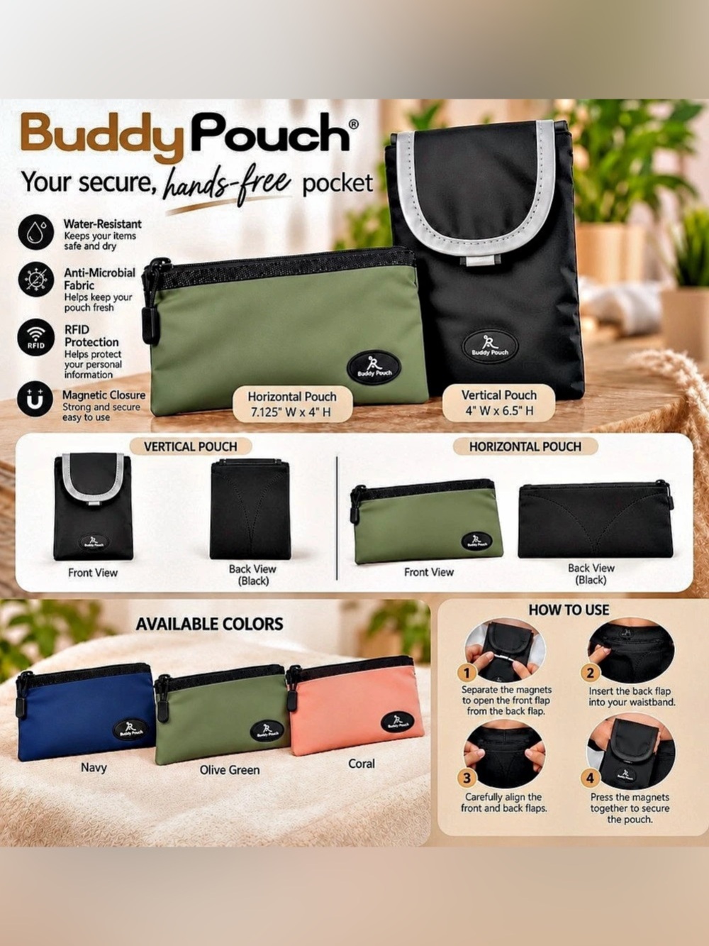 Running Buddy / Buddy Pouch Magnetic Pocket Pouches 2 Pack Magnetic Pouches Blac